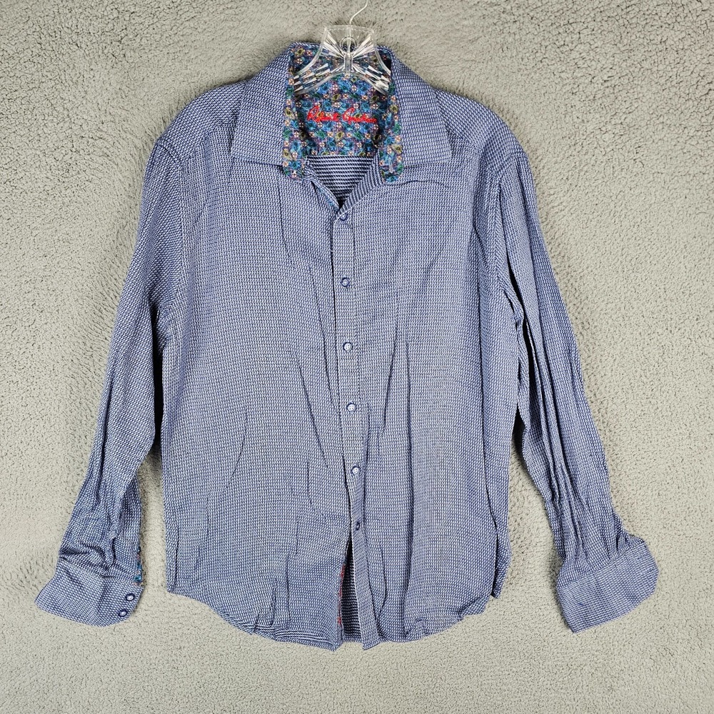 Robert Graham Button Down Men M Blue Classic Fit Flip Cuff Geometric Long Sleeve